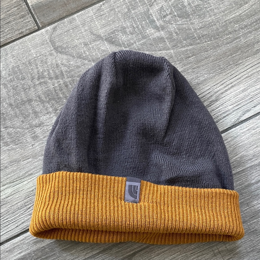 Gray The North Face Reversible Beanie with Orange Trim